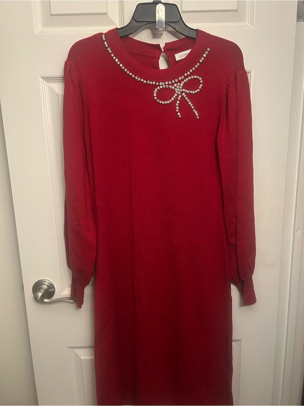 Liz Claiborne Woman Red Long-Sleeve Rhinestone Bow Sweater dressDress